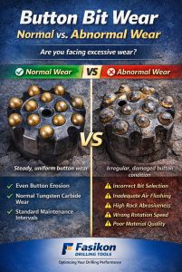 comparison of normal vs abnormal button bit wear in DTH drilling